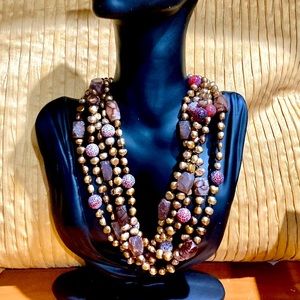 Multi Strand Freshwater Bronze Pearl and Jasper stone Necklace
